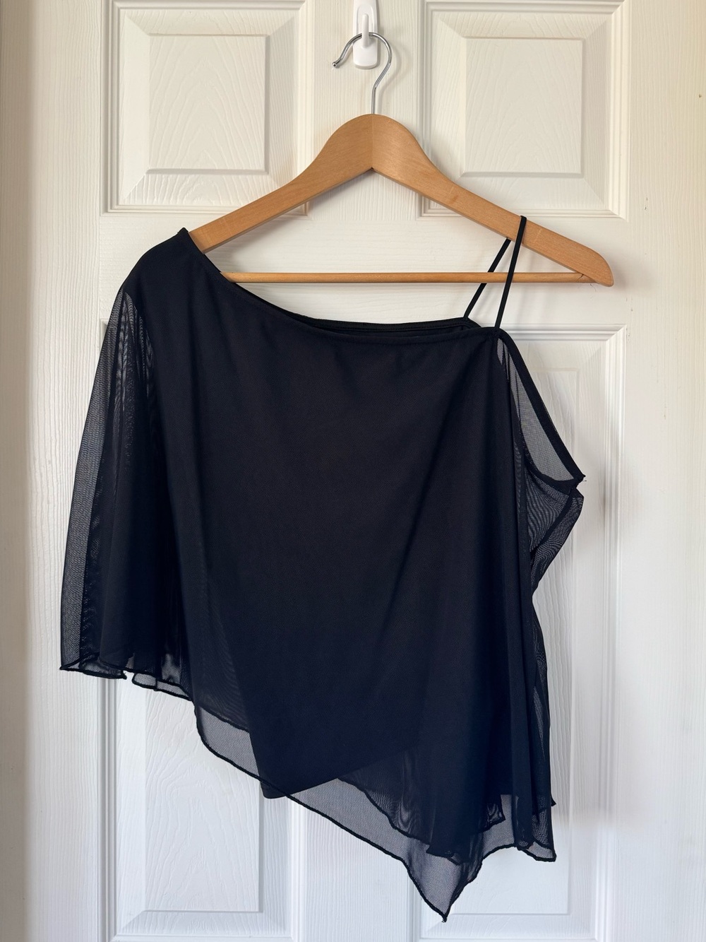 Black Asymmetrical One Shoulder Sheer Draped Top